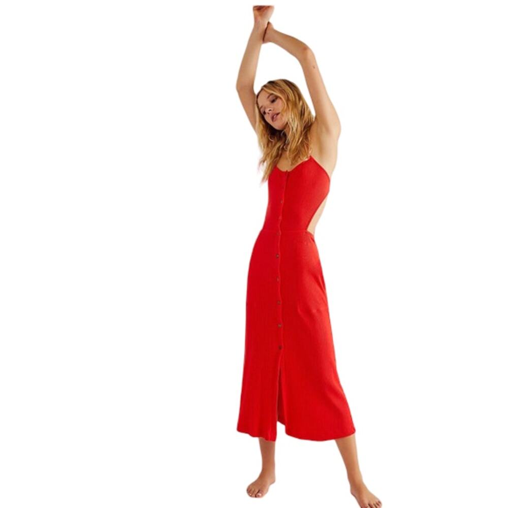 NWT Free People Margaret Midi Dress Red XS